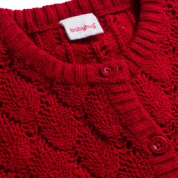 Babyhug Knitted Full Sleeves Front Open Sweater - Dark Red image 3
