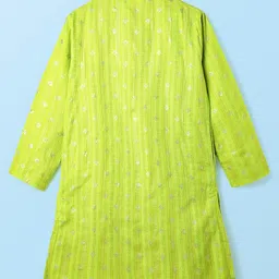 EARTHY TOUCH Cotton Woven Full Sleeves Printed Kurta Pajama Set - Lime Green image 3