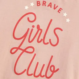 Ollypop Half Sleeves Cotton Top Girl Club Text Print - Peach image 4