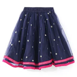 Babyhug Sleeveless Floral Embroidered Choli Lehenga with Dupatta- Navy Blue image 4