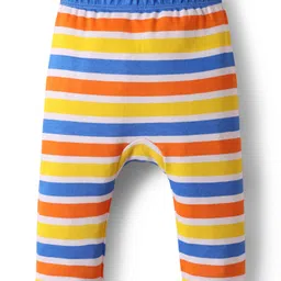 Babyhug Interlock Knit Full Length Diaper Leggings with Stripes & Animal Print Pack Of 3 - Blue & Yellow image 4