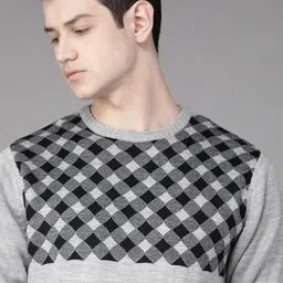 Roadster Men Grey Melange & Black Self Design Acrylic Sweater-picture-34