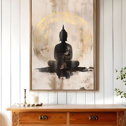 Art Street Beige & Black Buddha Canvas Wall Art-picture-43