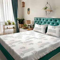 Myntra Elegant Homes Cream-Coloured Ethnic 300 TC Fitted King Bedsheet Set-2.5mX2.25m-picture-33