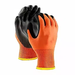 Robustt Polyester and Nylon Cut Resistant Gloves Black and Orange Color, Standard Size, FRONT-COATED-GLOVES (Pack of 50 Pair)-picture-34