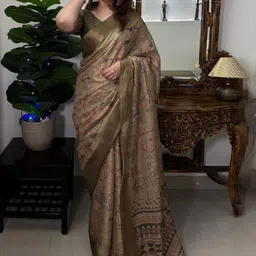 SHREEMALL Ethnic Motifs Printed Zari Saree With Blouse Piece image 2