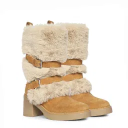 Saint G Women Tan Suede Leather Buckle Boots-picture-11