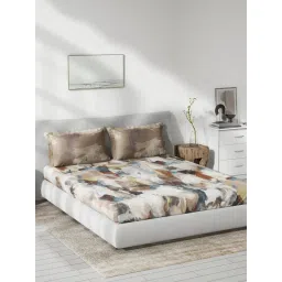 Ddecor Live Beautiful Dreamland Abstract Cotton King Bedsheet With 2 Pillow Covers - Brown image 1