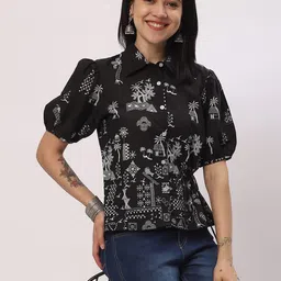 R&B Women Printed Cotton Shirt Style Top-picture-43