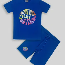 Unicorns Half Sleeves Nurture Our Nature Text Printed Tee With Coordinating Night Suit - Blue-picture-28