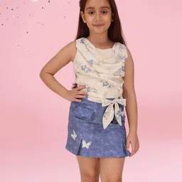 Cutecumber Sleeveless Floral Printed Top & Skirt Set - Blue-picture-13