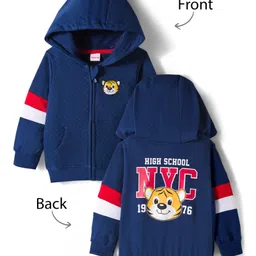 Babyhug Cotton Knit Full Sleeves Hooded Sweatjacket With Front & Back Lion Graphics & Kangaroo Pockets - Navy Blue-picture-12
