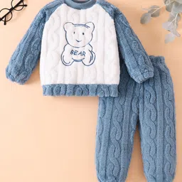 Mark & Mia Full Raglan Sleeves Winter Wear Night Suit With Bear Print - Blue-picture-29