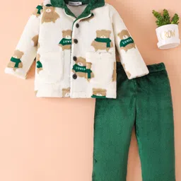 Mark & Mia Full Sleeves Winter Wear Night Suit With Animal Print - Green-image-21