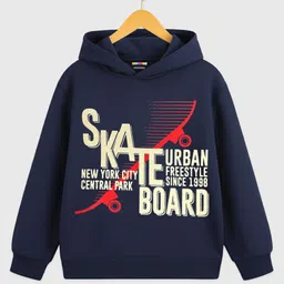 KUCHIPOO Fleece Knit Skateboard Printed Light Winter Hoodie - Navy Blue-picture-14