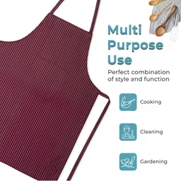 Kuber Industries Pack Of 2 Maroon & White Striped Cotton Aprons With Front Pocket image 2