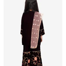 Little Bansi Full Sleeves Floral Embroidery Lining Kurta Palazzo With Dupatta - Violet image 3