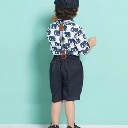 AJ Dezines Half Sleeves Elephant Motif Printed Shirt With Striped Suspender 5 Piece Party Set - Navy Blue image 3