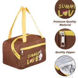 Kuber Industries Pack of 2 Lunch Bag  Insulated Lunch Bag  Lunch Bag for Office  Lunch Bag for Camping with Front Pocket  Waterproof Tiffin Cover with Handle  Summer Rabbit  Brown image 2