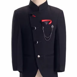 Robo Fry Knit Full Sleeves Solid Color Party Suit with Chain -Black image 2