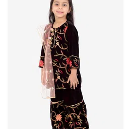 Little Bansi Full Sleeves Floral Embroidery Lining Kurta Palazzo With Dupatta - Violet image 4
