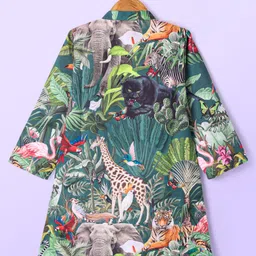 Babyhug Woven Full Sleeves Kurta Pyjama Set Forest Print - Dark Green image 3