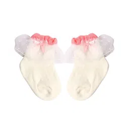 Kidofash Cotton Polka Dots Designed & Net Lace Embellished Socks - White & Pink image 3