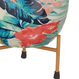 Homspurts Blue and Orange 2 Pieces Printed Metal Planters With Stand image 2