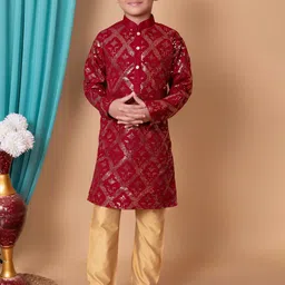 AHLAN APPARELS Boys Embroidered Regular Sequinned Dupion Silk Kurta with Pyjamas-picture-36