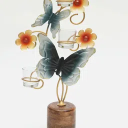 vedas Orange & Blue F-Kyleen Butterfly T Lights Curio Showpiece image 2