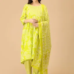 The Mom Store Women Glow Up Green Mood Maternity and Nursing Kurta Set With Dupatta-picture-23