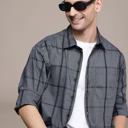 WROGN Pure Cotton Comfort Fit Windowpane Checked Casual Shirt-picture-33