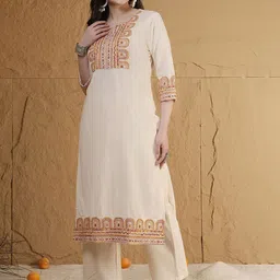 Anouk Women Ethnic Motifs Embroidered Regular Thread Work Kurta with Trousers-picture-13