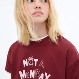 Mango Kids Girls Typography Printed Drop-Shoulder Sleeves Pure Cotton T-shirt-picture-43