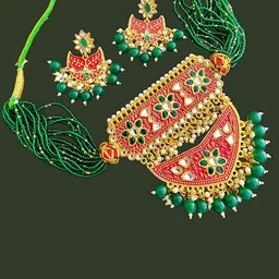 RAJASTHANI GAHANA Gold-Plated Stone-Studded & Beaded Jewellery Set-picture-32