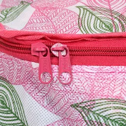 Kuber Industries Set Of 3 Pink & White Metallic Leaf Printed Saree Organisers image 5