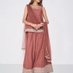 RANGMANCH BY PANTALOONS Embroidered Thread Work Lehenga & Blouse With Dupatta image 4