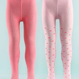 Honeyhap Premium Cotton Super Soft Stretchable Self Knitted Tights With Silvadur Finish Pack Of 2 - Geranium Pink & Almond Blossom-image-27