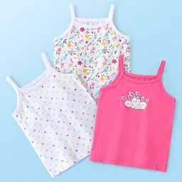 Babyhug 100% Cotton Sleeveless Slips Floral Print Pack Of 3- White & Pink-image-56