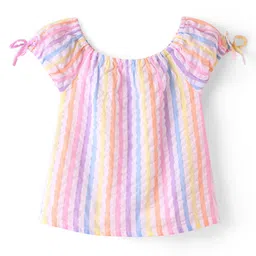 Babyhug Cotton Blend WovenHalf Sleeves Top with Stripes - Pink & Purple-picture-19