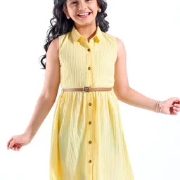 Hola Bonita Woven Sleeveless Solid Color Collared Shirt Dress - Yellow-image-57