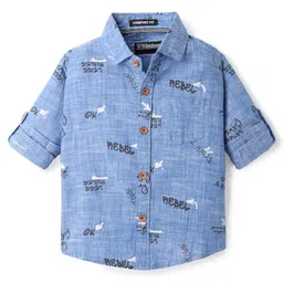 Rikidoos Full Sleeves Typography Printed Shirt - Blue image 1