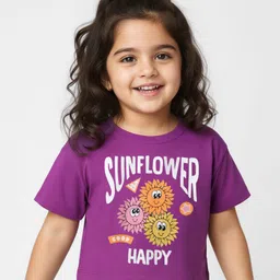 Babyhug Cotton Knit Half Sleeves T-Shirt with Floral Print - Purple-picture-33