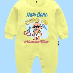 The Peppy Tend 100% Cotton Mundan Theme Full Sleeves Hair Gone Swag On Text Printed Romper - Yellow-picture-12