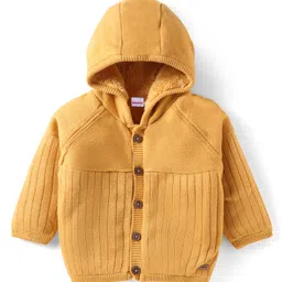 Babyhug Knit Full Raglan Sleeves Hooded Sweater - Yellow-picture-19