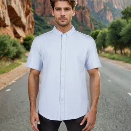 Celio Classic Button-Down Collar Short Sleeves Cotton Shirt-image-81