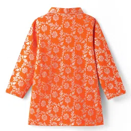EARTHY TOUCH Single Jersey Knit Full Sleeves Kurta Dhoti Set With Foil Floral Print - Orange image 3