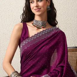 House of Pataudi Embellished Beads and Stones Silk Blend Saree image 5