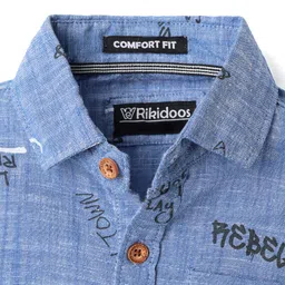 Rikidoos Full Sleeves Typography Printed Shirt - Blue image 4