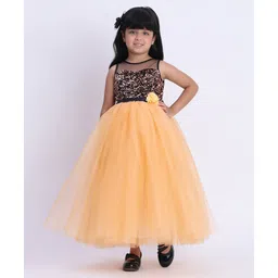 Toy Balloon Kids Net Woven Sleeveless Floral Applique Detailed Sequins Embellished Gown - Dusty Rose & Yellow image 5